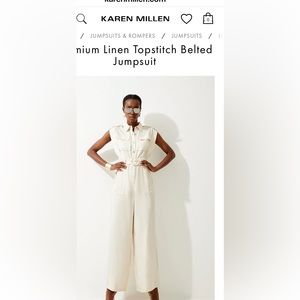 Karen Millen Premium Linen Topstitch Belted Jumpsuit Size 8. $90